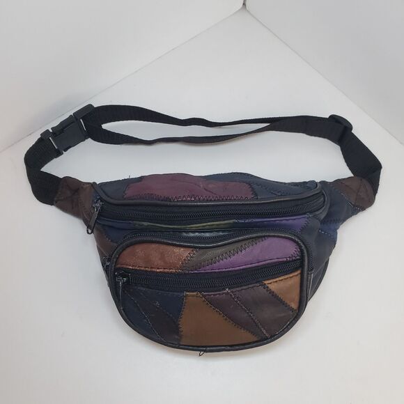 Vintage Leather Patchwork Fanny Pack Belt Bag 70s 80s - Picture 1 of 6
